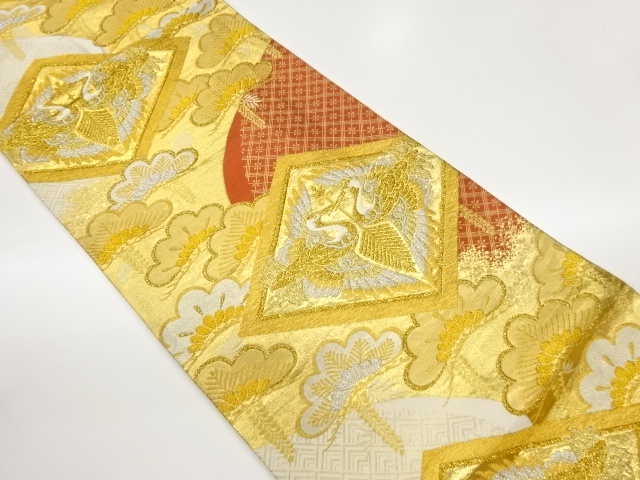 JAPANESE KIMONO / FUKURO OBI / WOVEN CRANE & PINE 